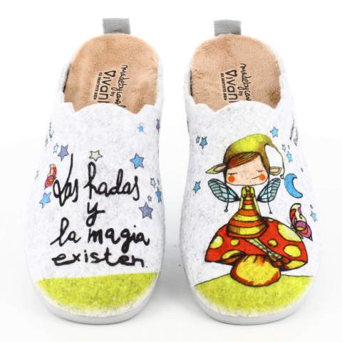 Zapatillas de Casa "Las hadas y la magia existen" Fieltro Gris